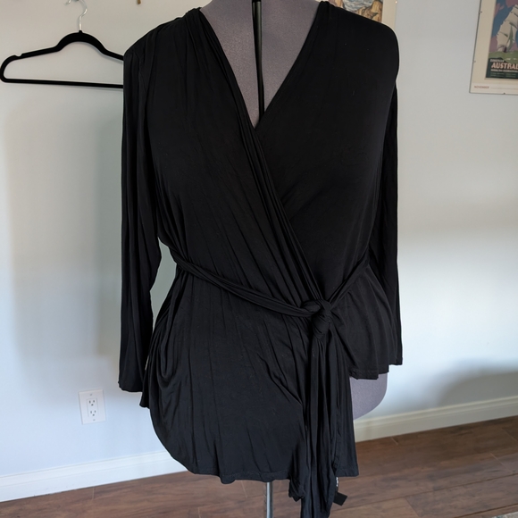 Melissa McCarthy Black Wrap Top with Tie Waist - Picture 1 of 3